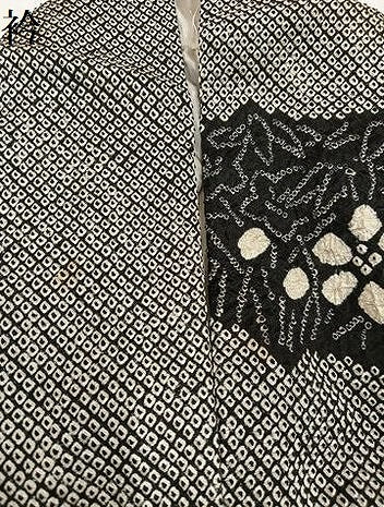 平和屋着物●訪問着　総絞り　流水草花文　黒地　正絹　逸品　AABJ2926ph