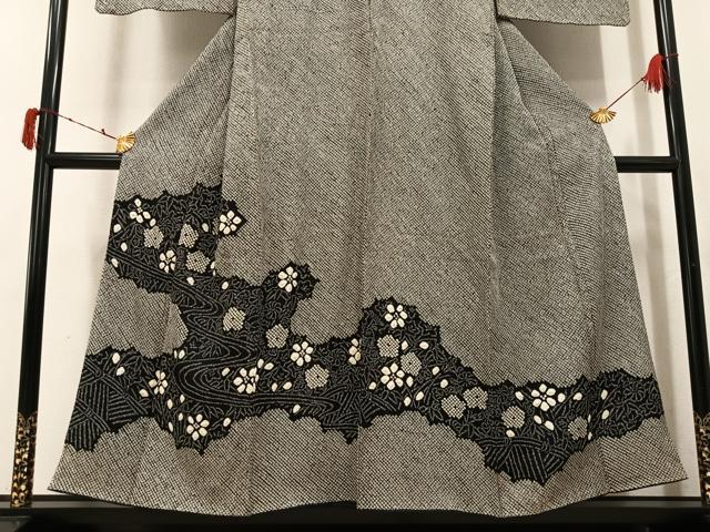 平和屋着物●訪問着　総絞り　流水草花文　黒地　正絹　逸品　AABJ2926ph