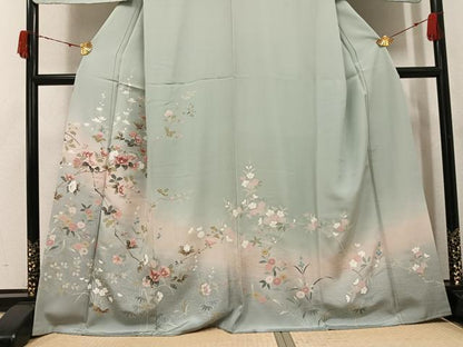 平和屋着物●訪問着　友禅　枝花文　暈し染め　正絹　逸品　AABJ2928ph