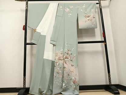 平和屋着物●訪問着　友禅　枝花文　暈し染め　正絹　逸品　AABJ2928ph