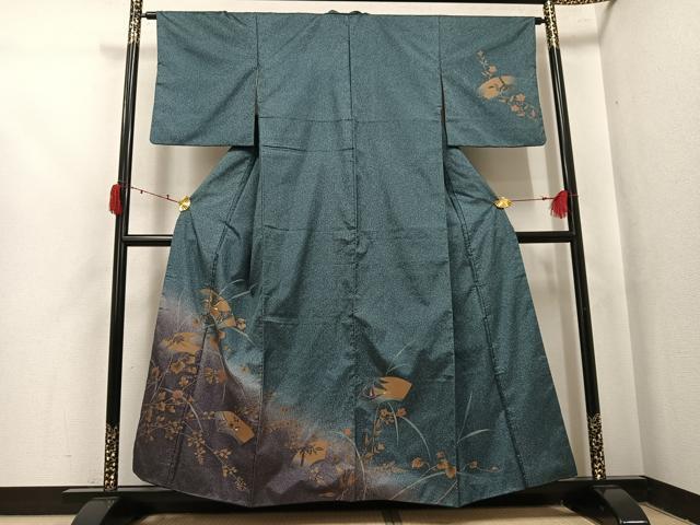 平和屋着物●訪問着　本場大島紬　染大島　竹屋町刺繍　地紙群鶴枝花文　暈し染め　金彩　正絹　逸品　AABJ2929ph