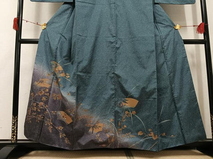 平和屋着物●訪問着　本場大島紬　染大島　竹屋町刺繍　地紙群鶴枝花文　暈し染め　金彩　正絹　逸品　AABJ2929ph