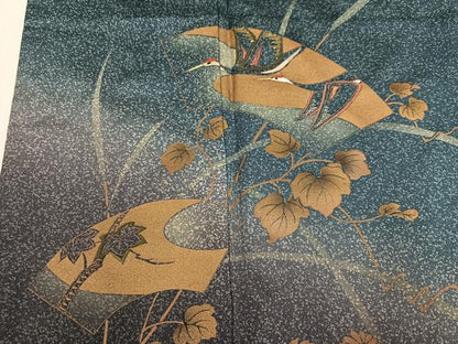 平和屋着物●訪問着　本場大島紬　染大島　竹屋町刺繍　地紙群鶴枝花文　暈し染め　金彩　正絹　逸品　AABJ2929ph