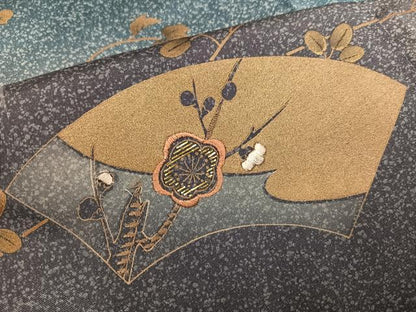 平和屋着物●訪問着　本場大島紬　染大島　竹屋町刺繍　地紙群鶴枝花文　暈し染め　金彩　正絹　逸品　AABJ2929ph