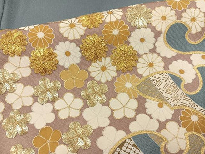 平和屋着物●染匠　久保耕　色留袖　駒刺繍　立波草花文　金彩　丹後ちりめん　反端付き　正絹　逸品　AABJ2930ph