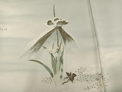 平和屋着物●訪問着　蘇州刺繍　草花文　暈し染め　金銀糸　正絹　逸品　AABJ2931ph