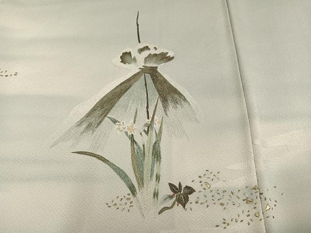 平和屋着物●訪問着　蘇州刺繍　草花文　暈し染め　金銀糸　正絹　逸品　AABJ2931ph