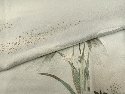 平和屋着物●訪問着　蘇州刺繍　草花文　暈し染め　金銀糸　正絹　逸品　AABJ2931ph
