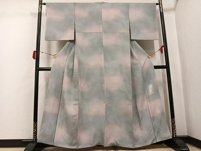 平和屋着物●染色作家　斉藤三才　小紋　霞文　暈し染め　正絹　逸品　AABJ2932ph