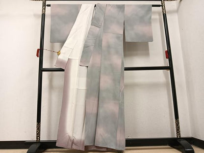 平和屋着物●染色作家　斉藤三才　小紋　霞文　暈し染め　正絹　逸品　AABJ2932ph