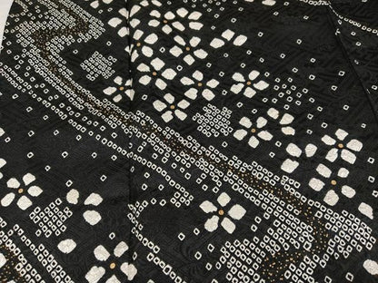 平和屋着物●訪問着　総絞り　流水花文　黒地　金彩　正絹　逸品　AABJ2934ph