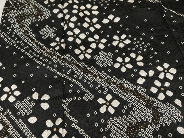 平和屋着物●訪問着　総絞り　流水花文　黒地　金彩　正絹　逸品　AABJ2934ph