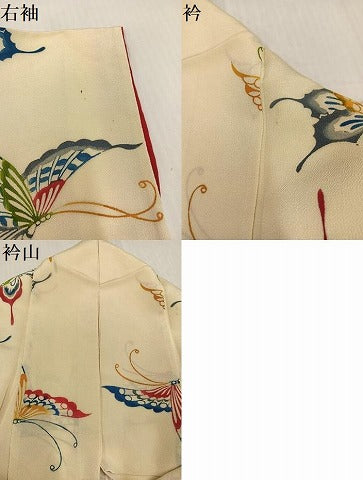 平和屋着物●上質な小紋　型染め　舞蝶文　鬼しぼ縮緬　正絹　逸品　AABJ2935ph