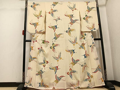 平和屋着物●上質な小紋　型染め　舞蝶文　鬼しぼ縮緬　正絹　逸品　AABJ2935ph