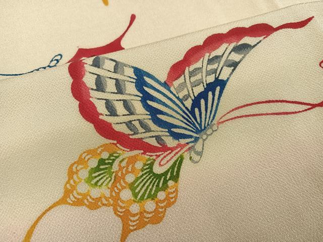 平和屋着物●上質な小紋　型染め　舞蝶文　鬼しぼ縮緬　正絹　逸品　AABJ2935ph