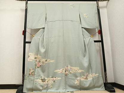 平和屋着物●訪問着　色紙草花文　金彩　正絹　逸品　AABJ2936ph