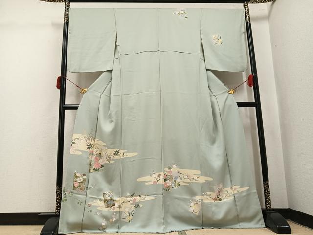 平和屋着物●訪問着　色紙草花文　金彩　正絹　逸品　AABJ2936ph