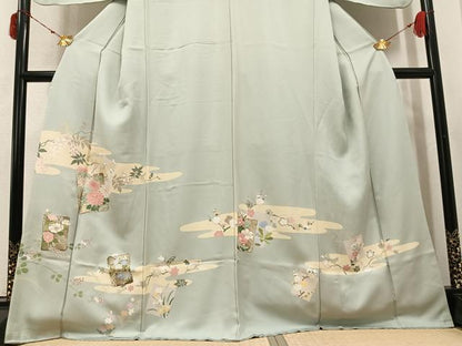 平和屋着物●訪問着　色紙草花文　金彩　正絹　逸品　AABJ2936ph