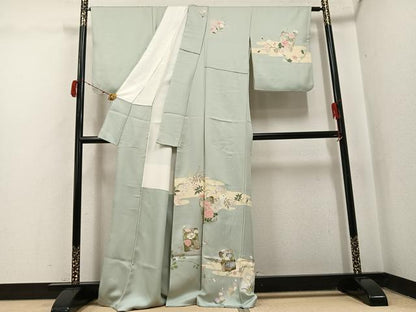 平和屋着物●訪問着　色紙草花文　金彩　正絹　逸品　AABJ2936ph