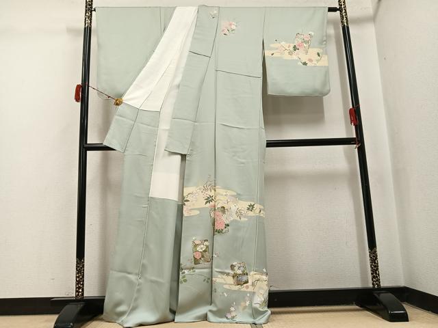 平和屋着物●訪問着　色紙草花文　金彩　正絹　逸品　AABJ2936ph