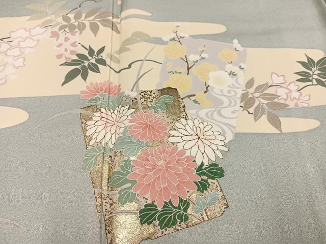 平和屋着物●訪問着　色紙草花文　金彩　正絹　逸品　AABJ2936ph
