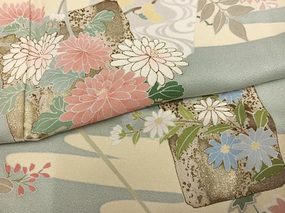 平和屋着物●訪問着　色紙草花文　金彩　正絹　逸品　AABJ2936ph
