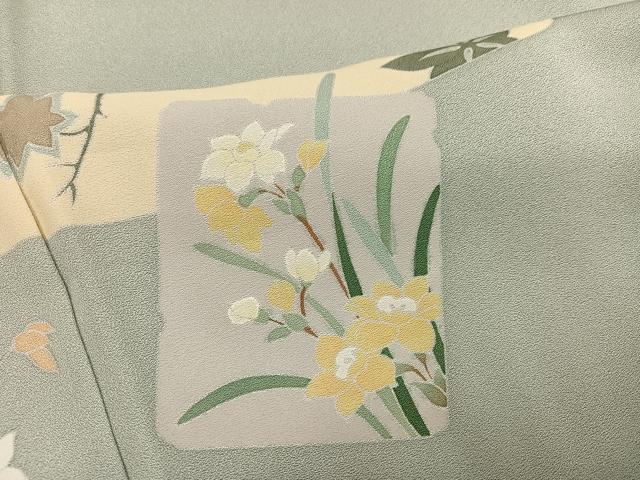 平和屋着物●訪問着　色紙草花文　金彩　正絹　逸品　AABJ2936ph