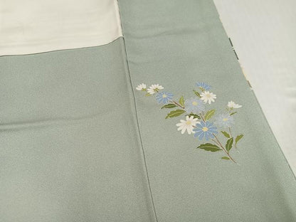 平和屋着物●訪問着　色紙草花文　金彩　正絹　逸品　AABJ2936ph