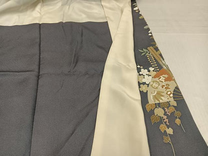 平和屋着物●豪華色留袖　駒刺繍　扇面吉祥草花文　金彩　正絹　逸品　AABJ2941ph