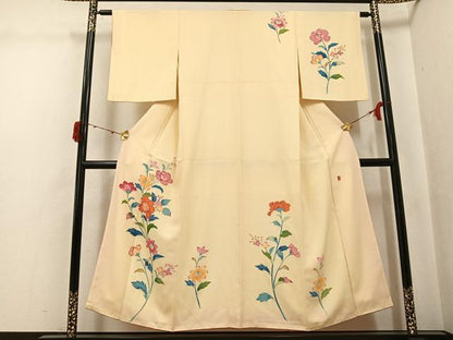 平和屋着物●訪問着　友禅　作家物　草花文　正絹　逸品　AABJ2944ph