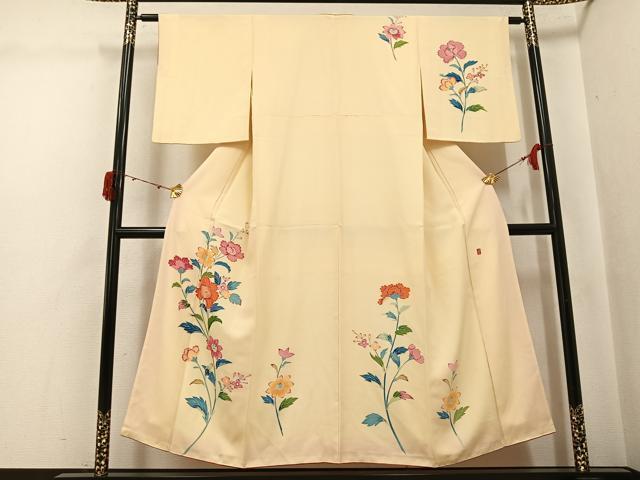 平和屋着物●訪問着　友禅　作家物　草花文　正絹　逸品　AABJ2944ph