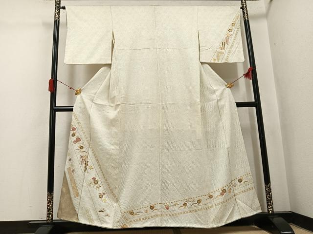 平和屋着物●訪問着　絞り　刺繍　草花文　金彩　正絹　逸品　AABJ2945ph