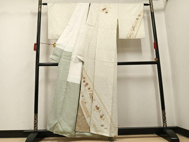 平和屋着物●訪問着　絞り　刺繍　草花文　金彩　正絹　逸品　AABJ2945ph