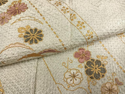 平和屋着物●訪問着　絞り　刺繍　草花文　金彩　正絹　逸品　AABJ2945ph