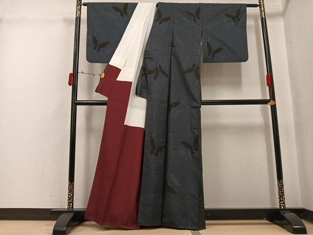 平和屋着物●本場大島紬　古代染色　純泥染　手織　カタス7マルキ　久野織物謹製　証紙付き　正絹　逸品　AABJ2947ph