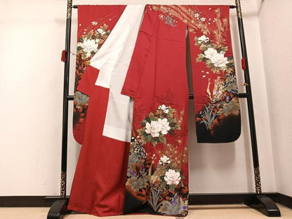平和屋着物●豪華振袖　孔雀花文　暈し染め　金彩　正絹　逸品　AABJ2948ph
