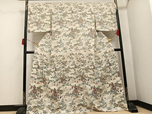 平和屋着物●訪問着　作家物　松竹梅　人物風景文　正絹　逸品　AABJ2949ph