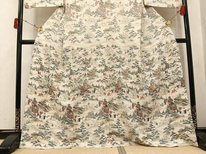 平和屋着物●訪問着　作家物　松竹梅　人物風景文　正絹　逸品　AABJ2949ph