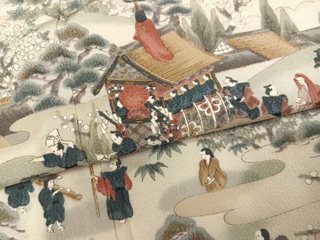 平和屋着物●訪問着　作家物　松竹梅　人物風景文　正絹　逸品　AABJ2949ph