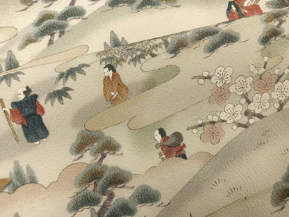 平和屋着物●訪問着　作家物　松竹梅　人物風景文　正絹　逸品　AABJ2949ph