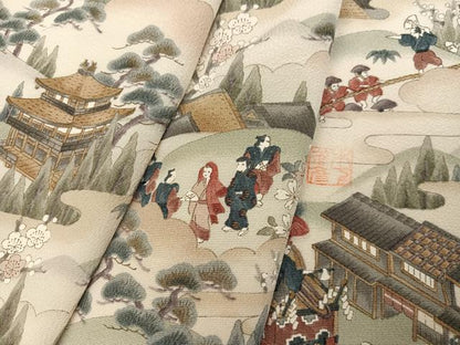 平和屋着物●訪問着　作家物　松竹梅　人物風景文　正絹　逸品　AABJ2949ph