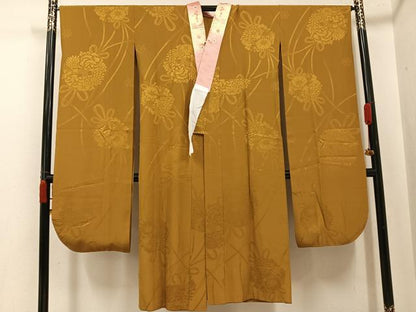平和屋着物●振袖用長襦袢　無双仕立て　薬玉　桑茶色　半衿刺繍　正絹　逸品　AABJ2950ph