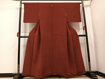 平和屋着物●上質な色無地　茶色　鬼しぼ縮緬　正絹　逸品　AABJ2951ph