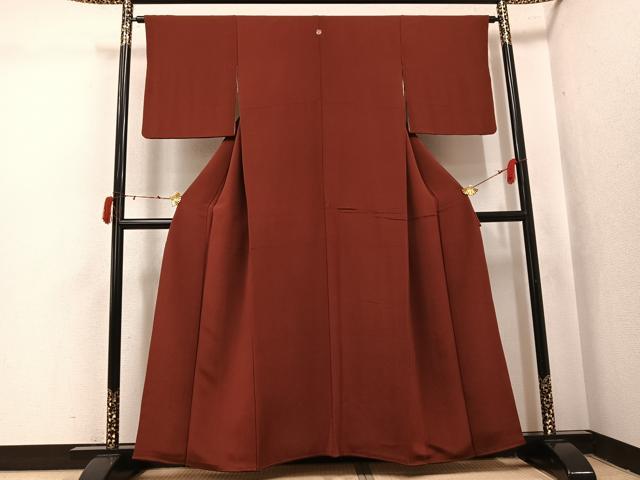平和屋着物●上質な色無地　茶色　鬼しぼ縮緬　正絹　逸品　AABJ2951ph