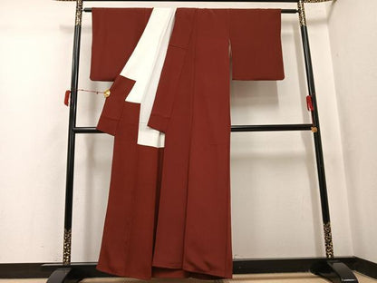 平和屋着物●上質な色無地　茶色　鬼しぼ縮緬　正絹　逸品　AABJ2951ph