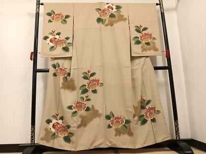 平和屋着物●アンティーク　大正ロマン　訪問着　刺繍　草花文　金糸　正絹　逸品　AABJ2954ph