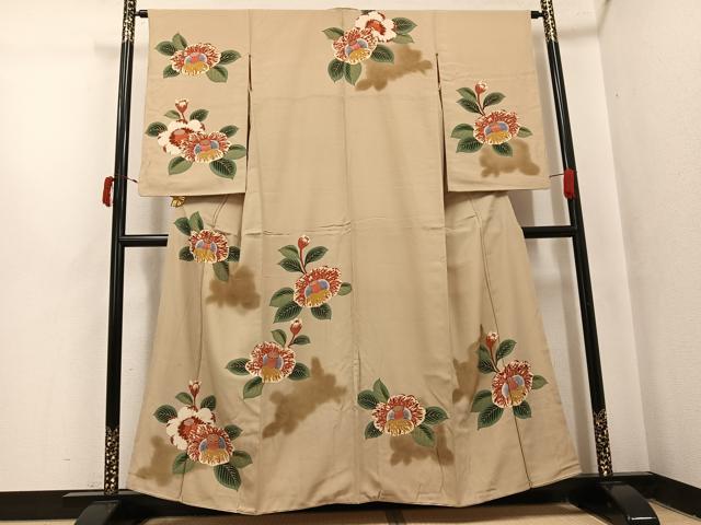 平和屋着物●アンティーク　大正ロマン　訪問着　刺繍　草花文　金糸　正絹　逸品　AABJ2954ph