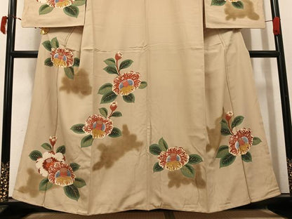 平和屋着物●アンティーク　大正ロマン　訪問着　刺繍　草花文　金糸　正絹　逸品　AABJ2954ph