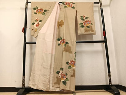 平和屋着物●アンティーク　大正ロマン　訪問着　刺繍　草花文　金糸　正絹　逸品　AABJ2954ph