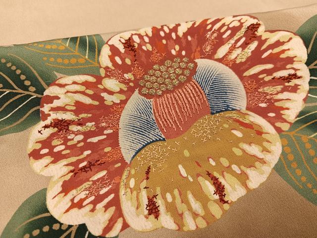 平和屋着物●アンティーク　大正ロマン　訪問着　刺繍　草花文　金糸　正絹　逸品　AABJ2954ph